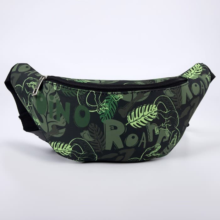 Сумка детская поясная «Динозавры», на молнии, наружный карман, зелёная