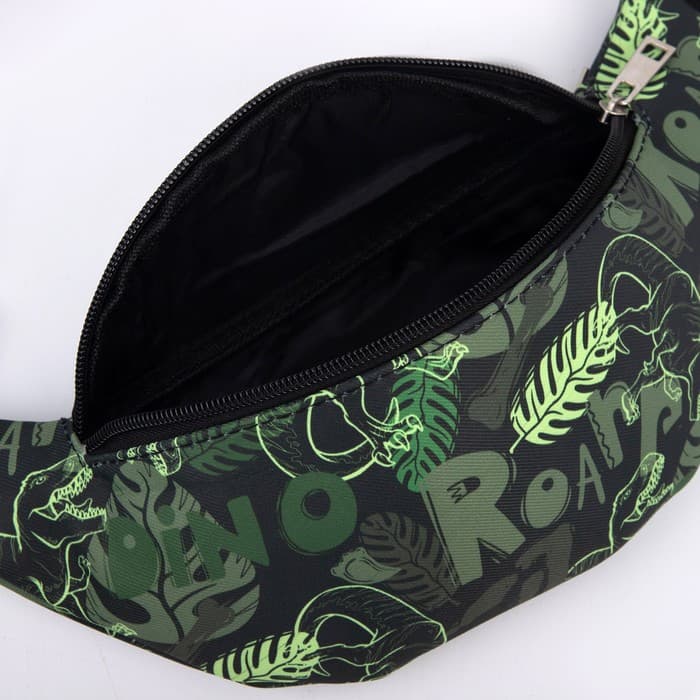 Сумка детская поясная «Динозавры», на молнии, наружный карман, зелёная