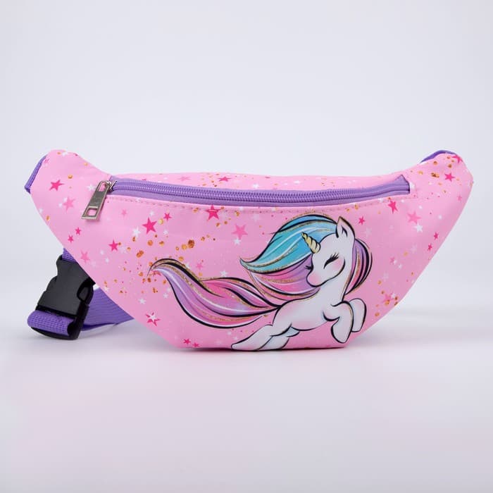 Сумка детская для девочки поясная «Единорог», на молнии, наружный карман, розовая