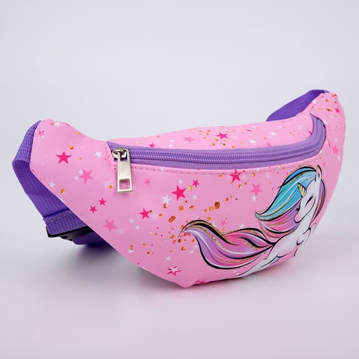 Сумка детская для девочки поясная «Единорог», на молнии, наружный карман, розовая