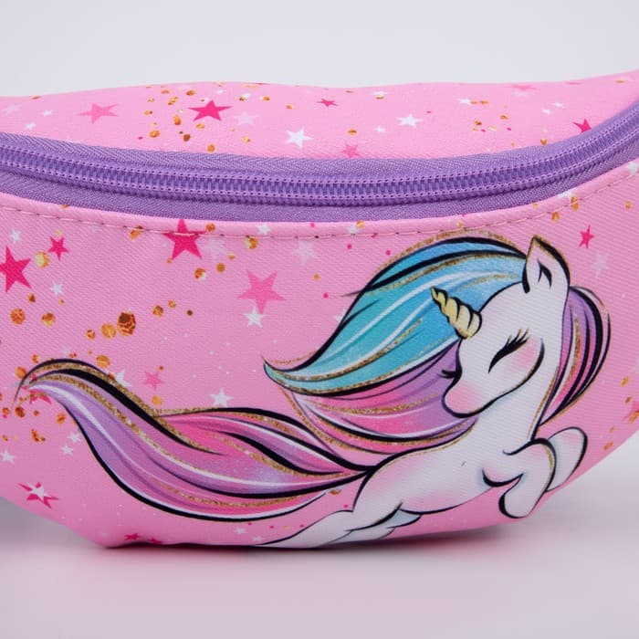 Сумка детская для девочки поясная «Единорог», на молнии, наружный карман, розовая