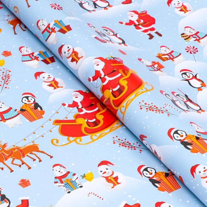 Бумага упаковочная новогодняя глянцевая «Рождество на Северном полюсе», 70×100 см, 1 лист
