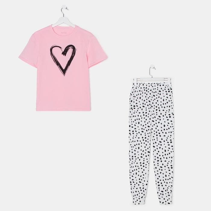 Пижама женская (футболка, брюки) KAFTAN Heart, размер 52-54