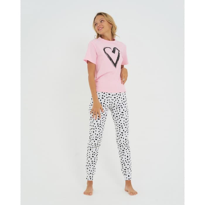 Пижама женская (футболка, брюки) KAFTAN Heart, размер 52-54