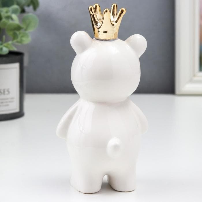 Фигурка керамика «Мишка в короне», бело-чёрный с золотом, 14.5×7×7 см