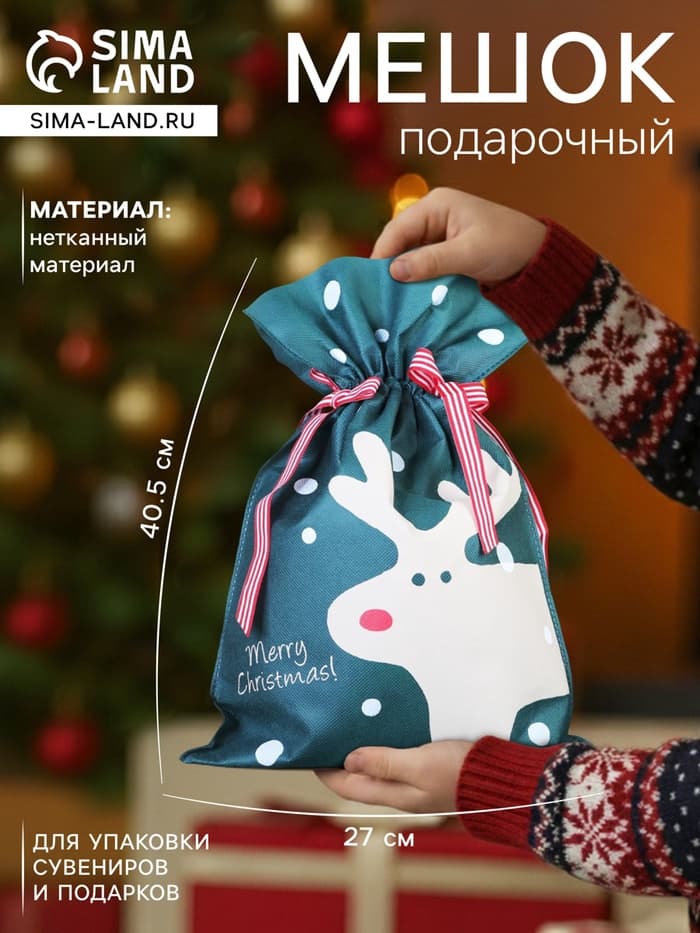 Мешок подарочный новогодний «Рождественский гость», 27×40.5 см