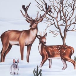 Новогодний комплект штор для кухни с подхватами «Сказочный лес» 145×180 см-2 шт., габардин