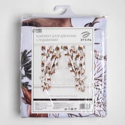 Новогодний комплект штор для кухни с подхватами «Сказочный лес» 145×180 см-2 шт., габардин