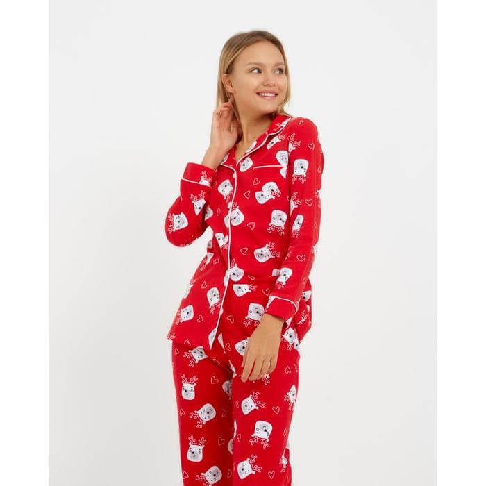 Пижама новогодняя женская (рубашка, брюки) KAFTAN Мишки, красная, размер 44-46