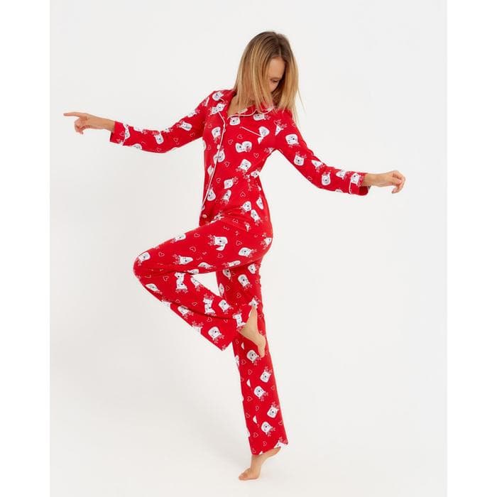 Пижама новогодняя женская (рубашка, брюки) KAFTAN Мишки, красная, размер 48-50