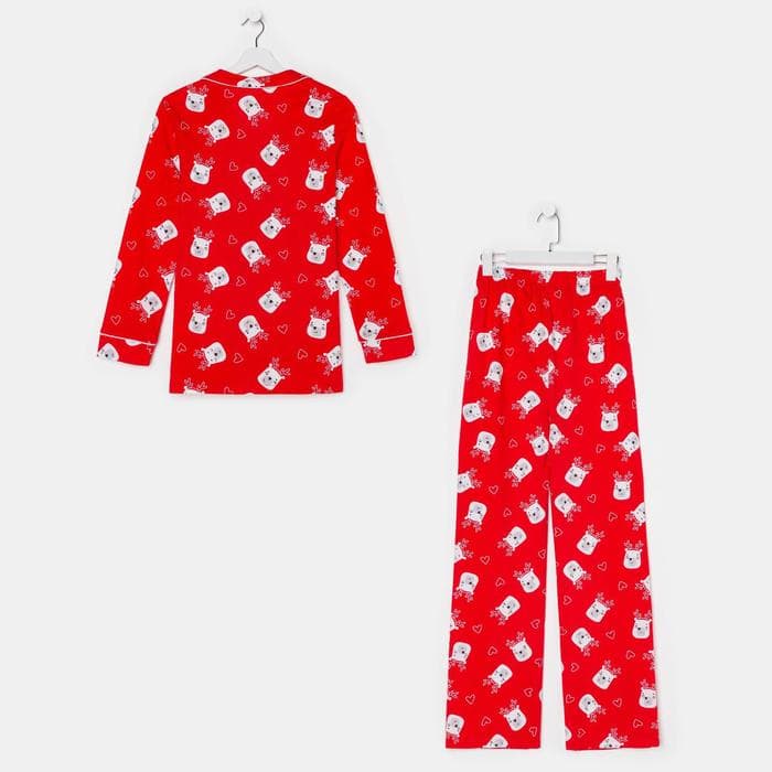 Пижама новогодняя женская (рубашка, брюки) KAFTAN Мишки, красная, размер 48-50