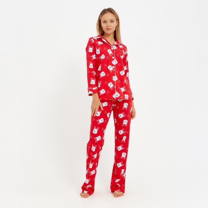 Пижама новогодняя женская (рубашка, брюки) KAFTAN Мишки, красная, размер 48-50