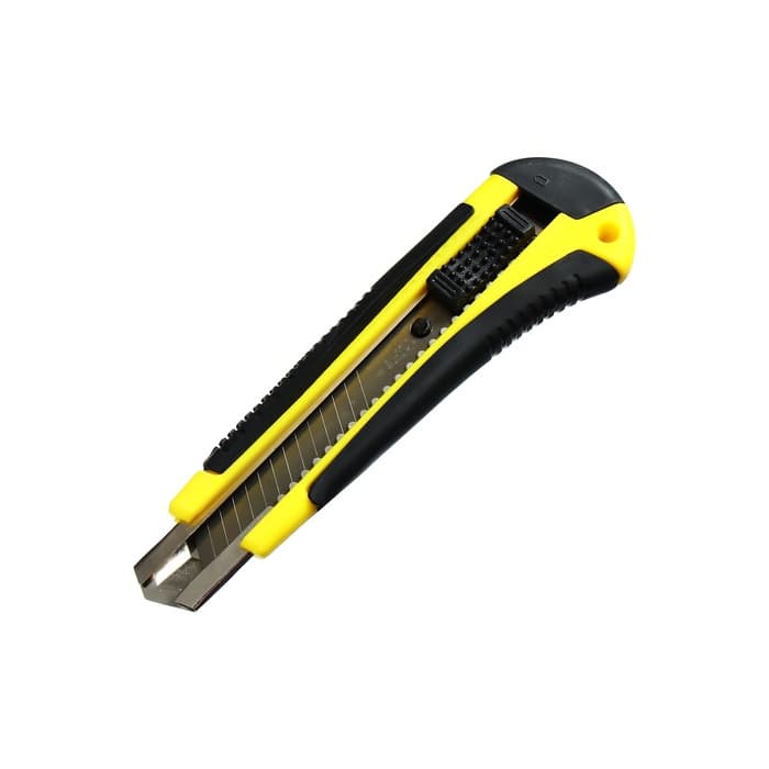 Нож канцелярский, 18 мм, с направляющим фиксатором, прорезиненный, в блистере, МИКС