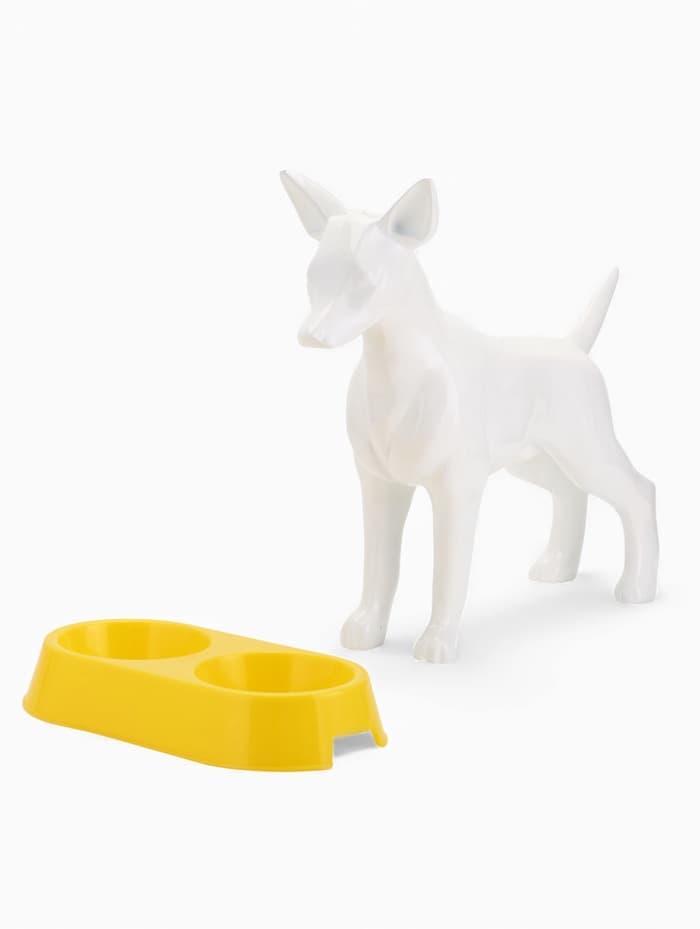 Миска двойная, 2×380 мл, 29.5×16.5×5 см, пластик, жёлтая перламутровая