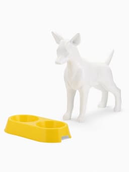 Миска двойная, 2×380 мл, 29.5×16.5×5 см, пластик, жёлтая перламутровая