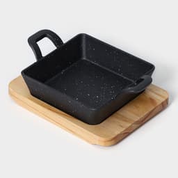 Сковорода «Ночь», 18.5×12.5×5.2 см, на деревянной подставке, чугун, чёрная