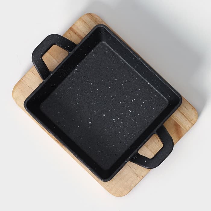 Сковорода «Ночь», 18.5×12.5×5.2 см, на деревянной подставке, чугун, чёрная