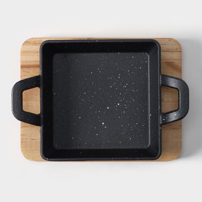 Сковорода «Ночь», 18.5×12.5×5.2 см, на деревянной подставке, чугун, чёрная