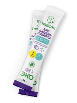 Пятновыводитель-отбеливатель Synergetic, порошок, гипоаллергенный, биоразлагаемый 4 стика