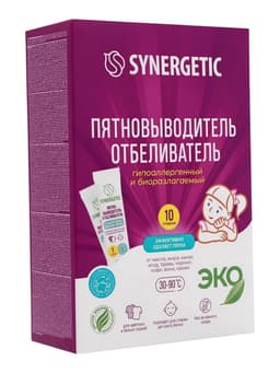 Пятновыводитель-отбеливатель Synergetic, порошок, биоразлагаемый, гипоаллергенный,10 стиков