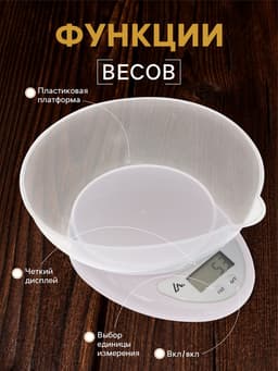 Весы кухонные Luazon LVK-706, электронные, с чашей, до 5 кг, белые