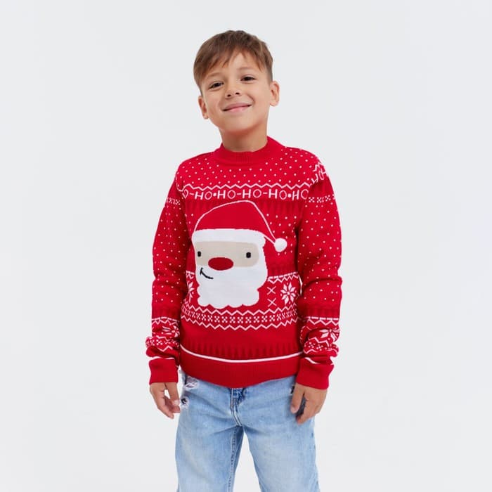 Джемпер детский новогодний вязаный KAFTAN: Santa, красный, рост 110-116 см