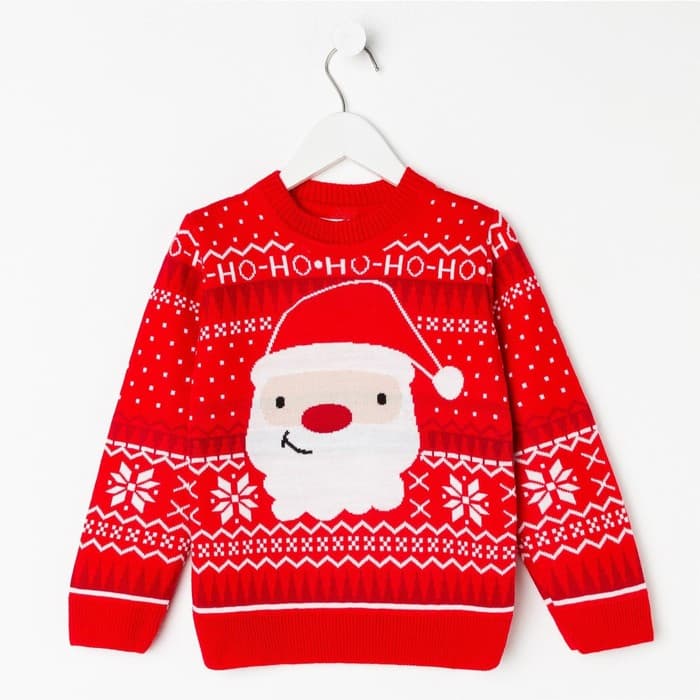 Джемпер детский новогодний вязаный KAFTAN: Santa, красный, рост 110-116 см