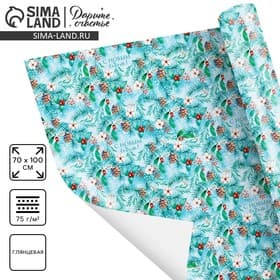 Упаковочная бумага на Новый год «Зимняя», 70 х 100 см, глянцевая