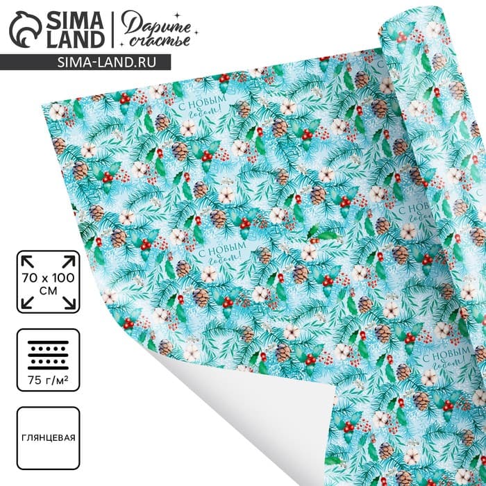 Упаковочная бумага на Новый год «Зимняя», 70 х 100 см, глянцевая