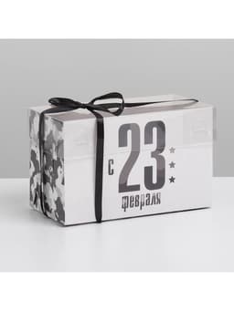 Коробка для капкейков, кондитерская упаковка с пластиковой крышкой, 2 ячейки, «23 февраля», 16×8×10 см