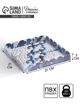 Коробка для печенья, кондитерская упаковка с пластиковой крышкой, «23 февраля», 21×21×3 см