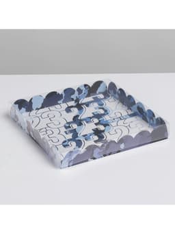 Коробка для печенья, кондитерская упаковка с пластиковой крышкой, «23 февраля», 21×21×3 см