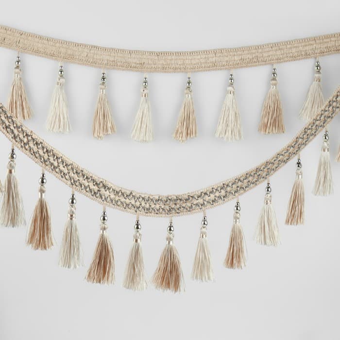 Тесьма для штор, с кистями и бусинами, 13 см, 5±0.5 м, белая, бежевая