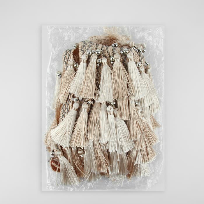 Тесьма для штор, с кистями и бусинами, 13 см, 5±0.5 м, белая, бежевая