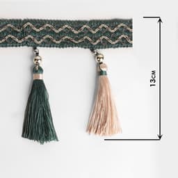 Тесьма с бусинами, 13 см, 5±0.5 м, изумрудная, бежевая