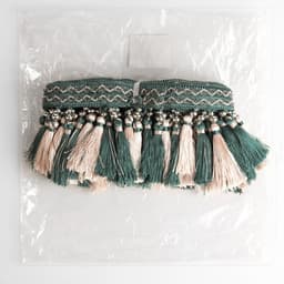 Тесьма с бусинами, 13 см, 5±0.5 м, изумрудная, бежевая