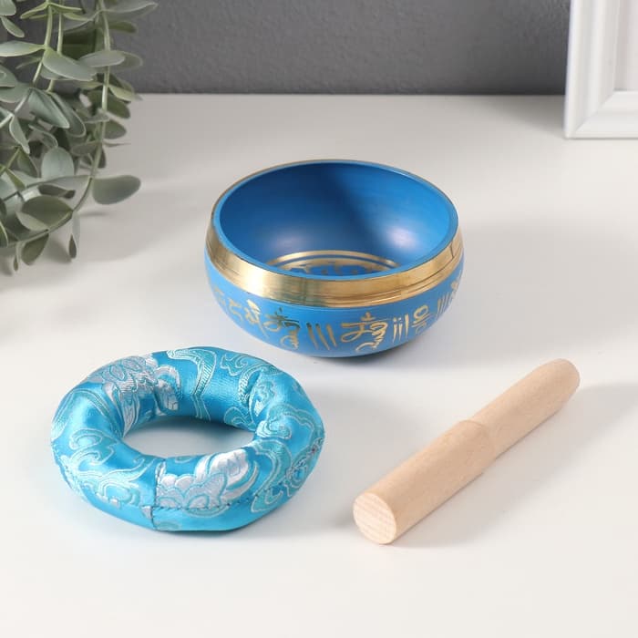 Поющая чаша «Медитация», музыкальный инструмент, синяя с резонатором и подушечкой, 4.2×9.5×9.5 см