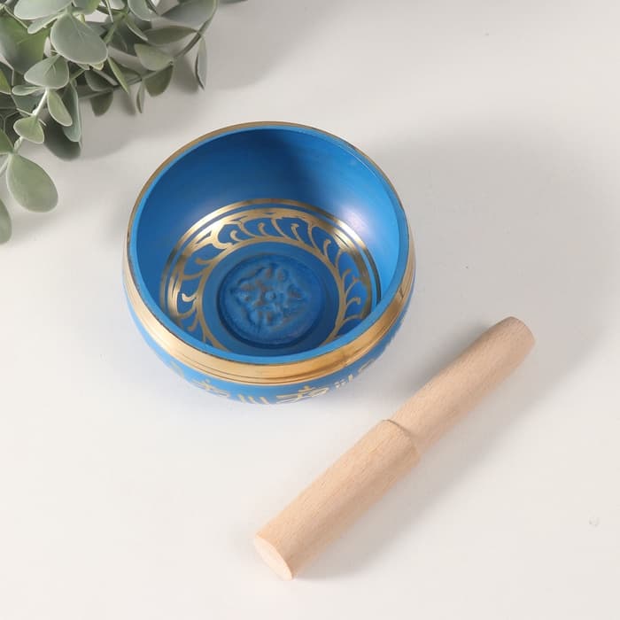 Поющая чаша «Медитация», музыкальный инструмент, синяя с резонатором и подушечкой, 4.2×9.5×9.5 см