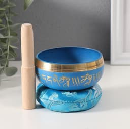 Поющая чаша «Медитация», музыкальный инструмент, синяя с резонатором и подушечкой, 4.2×9.5×9.5 см
