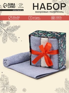 Полотенца махровые «Этель. Новогодние забавы», 30×30 см - 3 шт., хлопок 100%