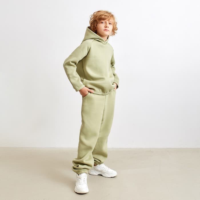 Брюки детские с начёсом MINAKU: Basic Line KIDS, оливковые, рост 110 см
