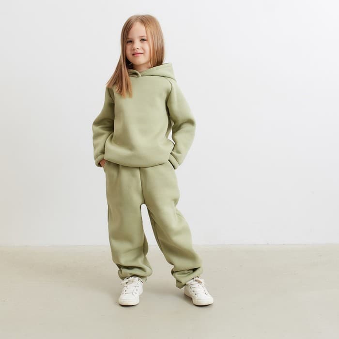 Брюки детские с начёсом MINAKU: Basic Line KIDS, оливковые, рост 110 см