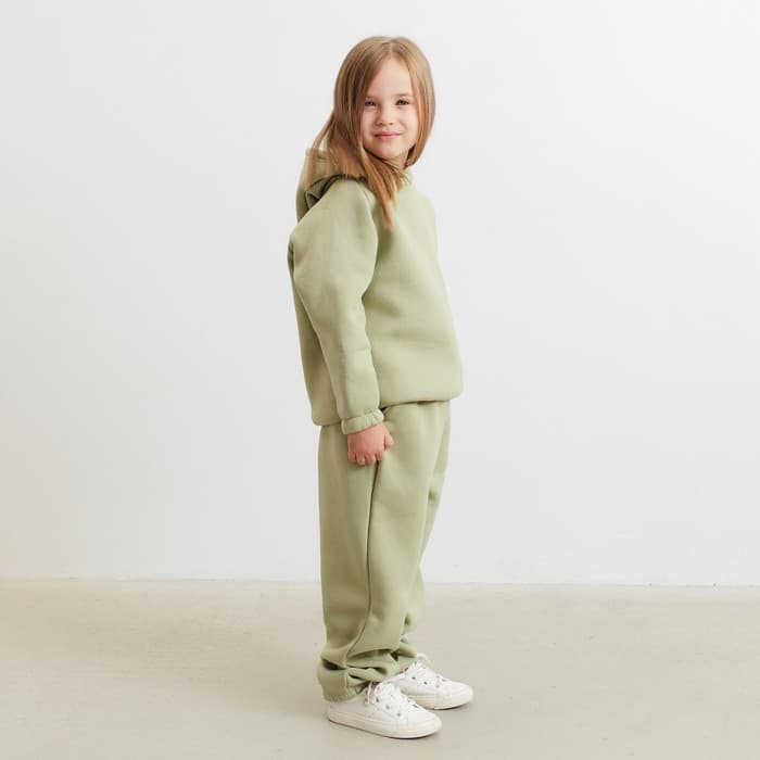 Брюки детские с начёсом MINAKU: Basic Line KIDS, оливковые, рост 110 см