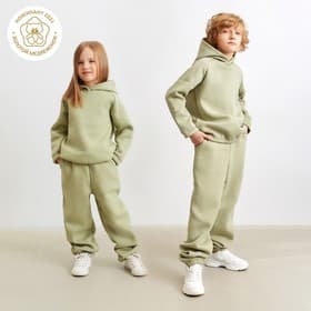 Брюки детские с начёсом MINAKU: Basic Line KIDS, оливковые, рост 158 см