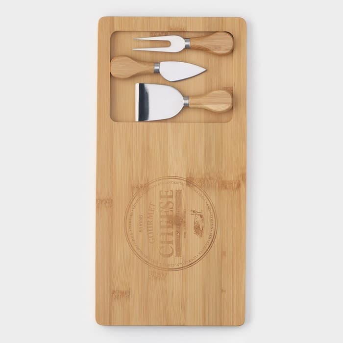 Набор для подачи сыра Доляна Cheese, 3 ножа, доска 38×18.5 см, бамбук