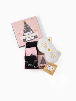 Набор новогодний подарочный KAFTAN Merry Christmas, носки размер 36-39 (23-25 см), маска для сна, открытка 2 шт.