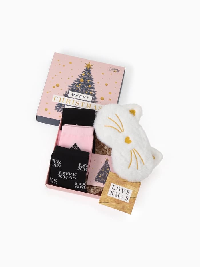 Набор новогодний подарочный KAFTAN Merry Christmas, носки размер 36-39 (23-25 см), маска для сна, открытка 2 шт.