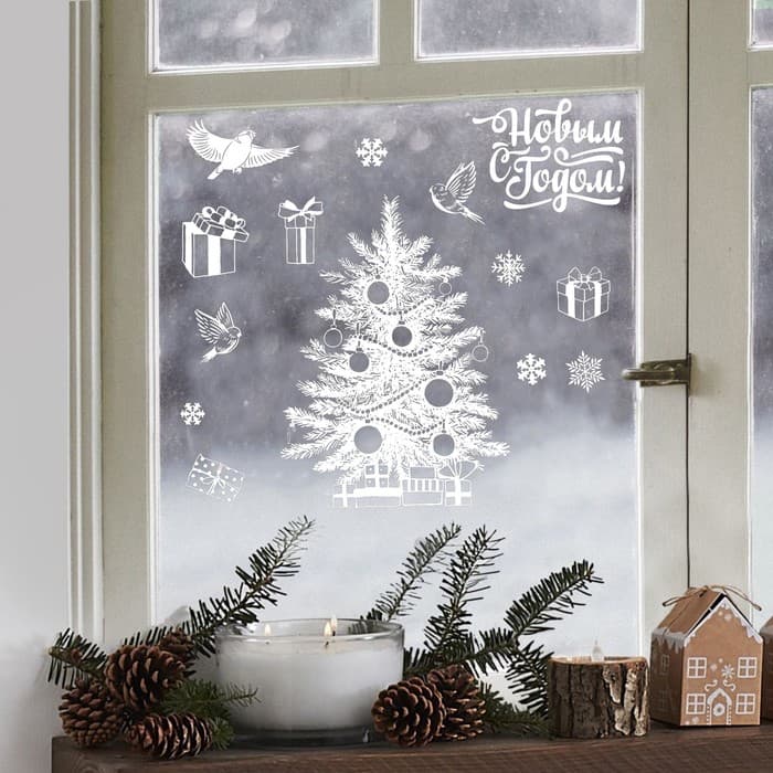 Наклейки на окна многоразовые «Новый год: Зимняя красавица», 50×70 см