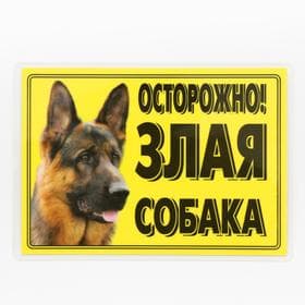Табличка ламинированная «Осторожно! Злая собака», овчарка