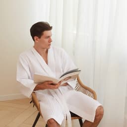 Халат вафельный мужской удлиненный «Этель» Boho, размер 46-48, 100% хлопок, 290 г/м², белый